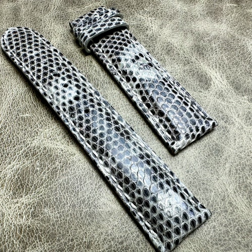 价优质美！立体纹理纯手工18mm20mm银黑色真蜥蜴皮表带小牛皮底