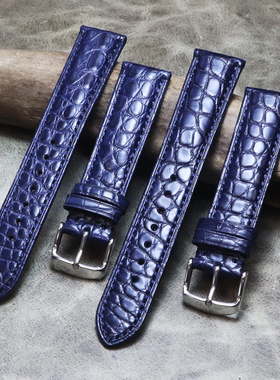稀少深蓝色鳄鱼皮18mm19mm20mm21mm22mm真皮美洲鳄鱼皮表带定制