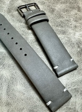 快拆薄款复古水泥灰色表带18mm19mm20mm21mm22mm疯马皮真皮牛皮