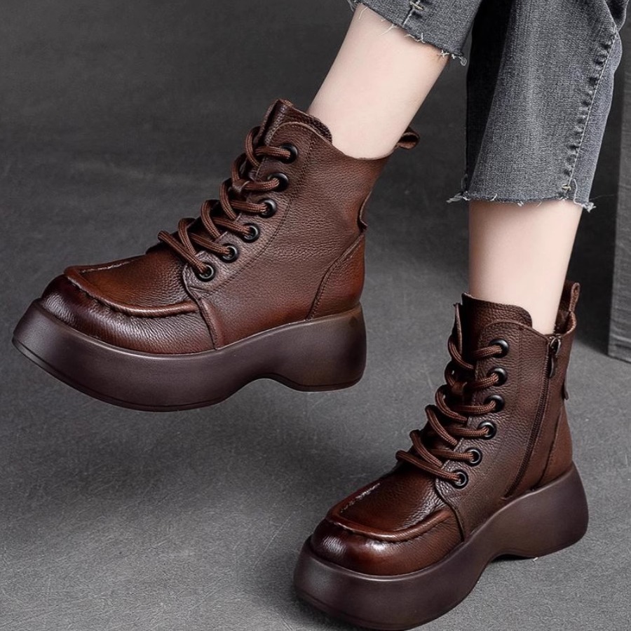 真皮增高厚底马丁靴女鞋短靴