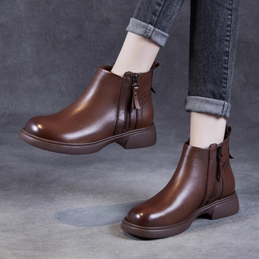 秋冬新款平底短靴真皮马丁靴女鞋