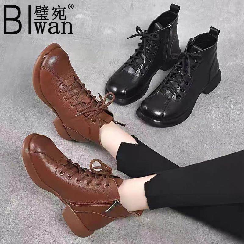 英伦风真皮平底短靴女鞋秋冬新款低帮软底棕色复古马丁靴加绒皮鞋,女鞋,马丁靴,淘宝优惠券,粉丝福利购,淘宝优惠卷
