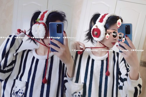 【苹果耳罩】手工钩织珊瑚绒材料包需自己做圣诞节新年礼物成品