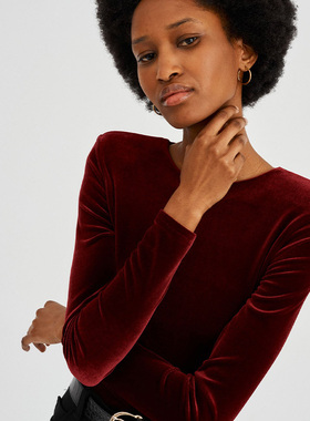 伶社 | 波兰Undress Code高级丝绒连体衣修身内搭外穿打底衣红品