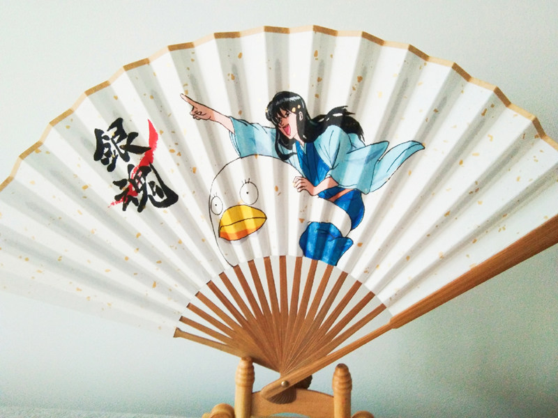 手绘折扇银魂桂小太郎和伊丽莎白中国风扇子趣味创意个性礼物卡通