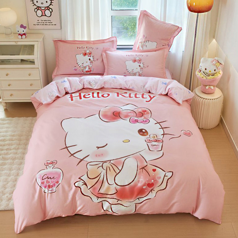 HELLO KITTY儿童床上四件套纯棉公主女孩美乐蒂三件套0.9床笠1.35