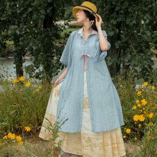 【特价】灵龙纪 知夏 明制汉竖领对襟半袖立领长衫褂子合领衫夏季