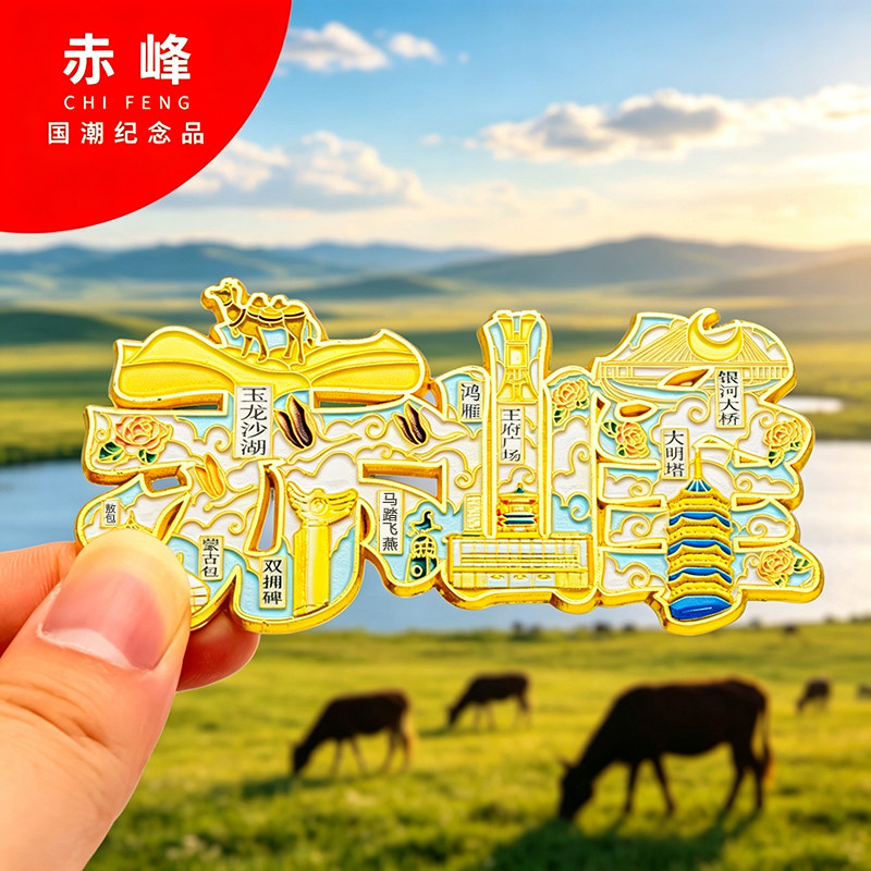 赤峰冰箱贴金属创意旅游纪念礼品磁吸文创礼物中国城市冰箱贴批发