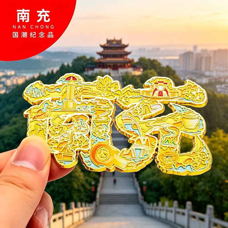 南充冰箱贴金属创意旅游纪念礼品磁吸文创礼物中国城市冰箱贴批发