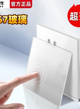 公牛G67玻璃暮雪白色超薄开关插座磨砂面板五孔带一开10A空调16A