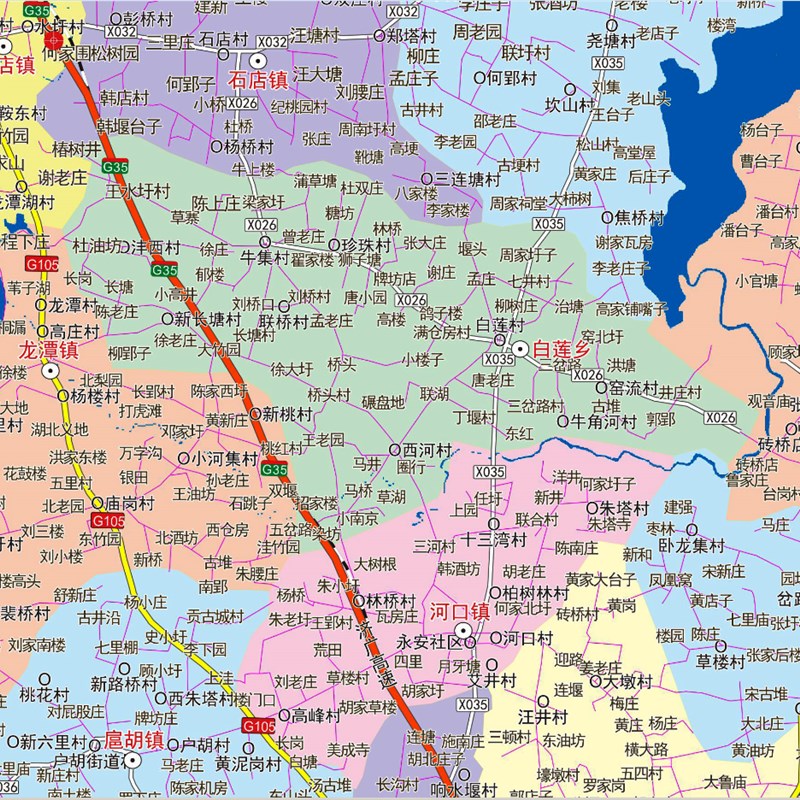 19年1月安徽省n六安市霍邱县交通旅游行政乡镇村落分布地图