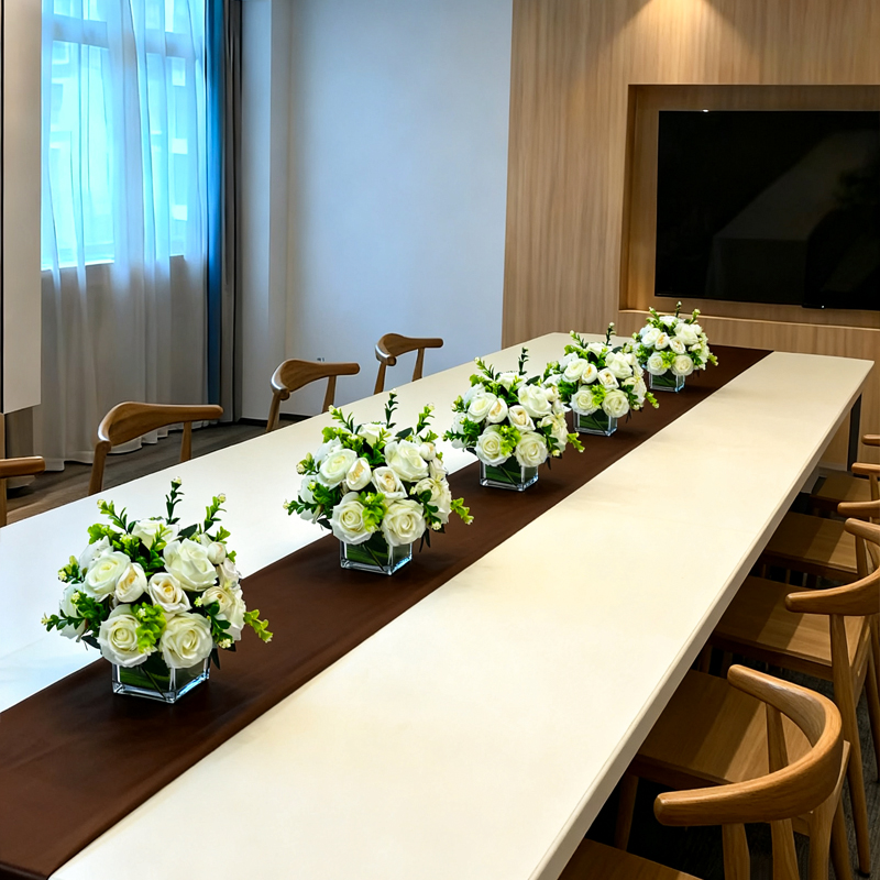 商务沙龙会议室桌花仿真花玻璃方杯桌面摆花餐厅茶几洽谈桌装饰花