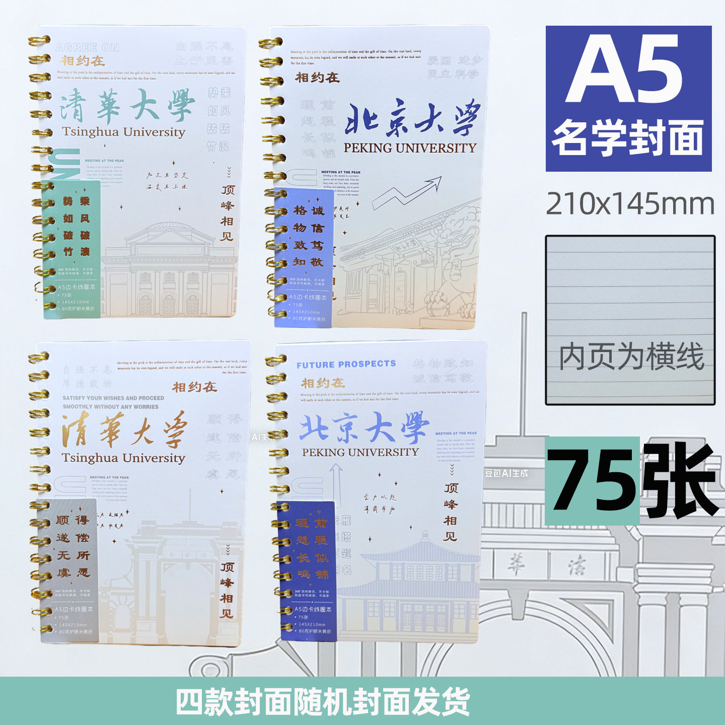 笔记本初中小学生专用横线日记抄本高颜值卡通线圈学习A5单横本子