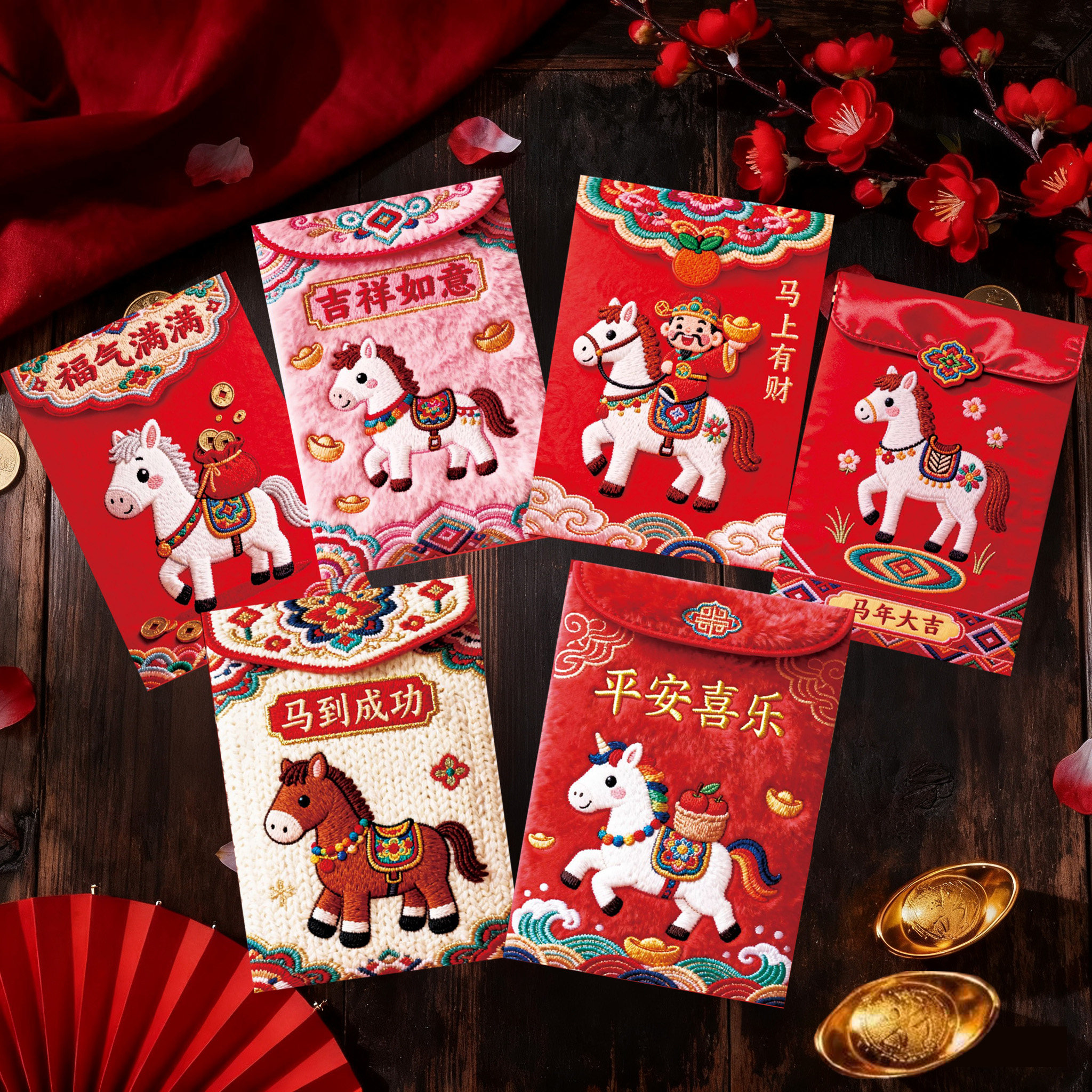 2026马年红包袋5D立体刺绣利是封