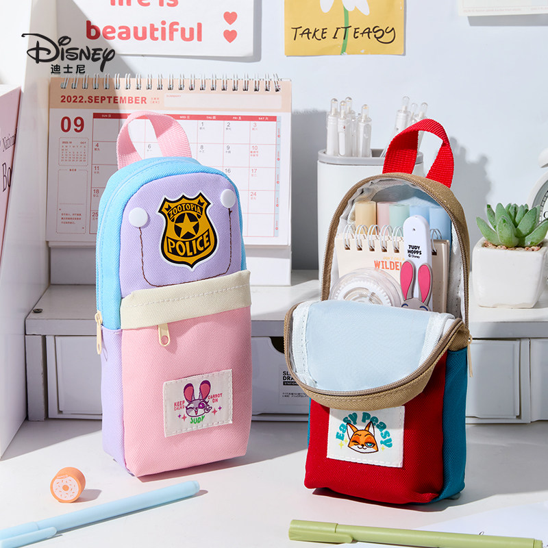 联众迪士尼卡通笔袋疯狂动物城女小学生大容量文具袋创意多功能撞色文具盒初高中生少女风中性笔收纳袋带提手