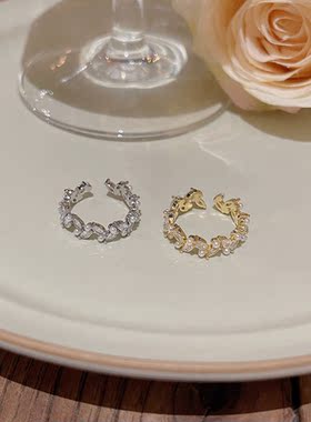 韩国新款精致锆石几何形戒指女轻