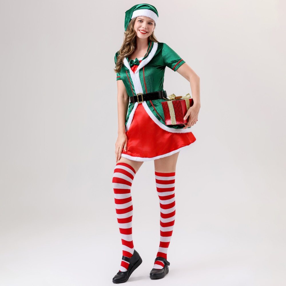 绿色圣诞精灵圣诞裙舞台演出服装