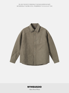 NYHSUGOO/南乙秋季复古拼格子双领衬衫男士廓形长袖3851衬衣外套