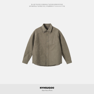 廓形长袖 NYHSUGOO 男士 复古拼格子双领衬衫 3851衬衣外套 南乙秋季
