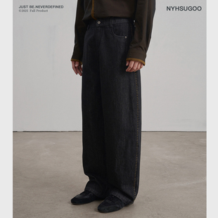 NYHSUGOO/南乙秋季复古成衣酵洗320G明线水洗3878男士牛仔裤