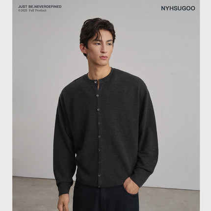 NYHSUGOO/南乙秋冬48支精纺高密谷波针法毛衣男3845羊毛混纺开衫