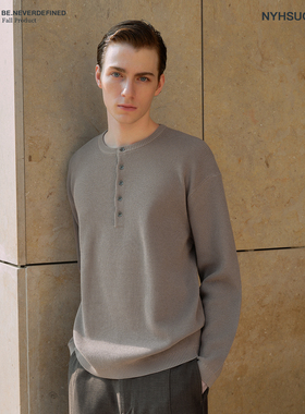 南乙NYHSUGOO秋季亨利领12针菠萝针法编织衫毛衣男士叠穿内搭3756