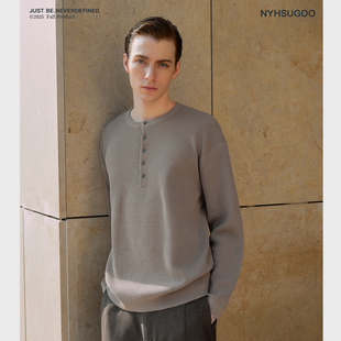 南乙NYHSUGOO秋季亨利领12针菠萝针法编织衫毛衣男士叠穿内搭3756