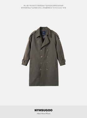 NYHSUGOO/南乙秋季经典双排扣设计中长款风衣外套3948男士极简