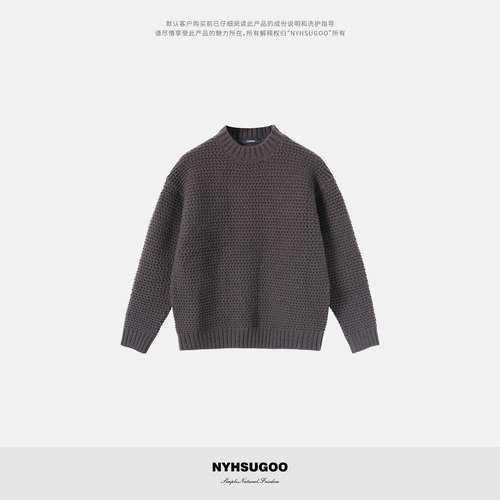 NYHSUGOO/南乙秋冬18支北极绒毛纱针织镂空织法毛衣3935男士圆领