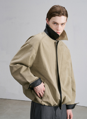 NYHSUGOO/南乙复古巴恩风水洗做旧夹克外套3810拼接翻领廓形工装