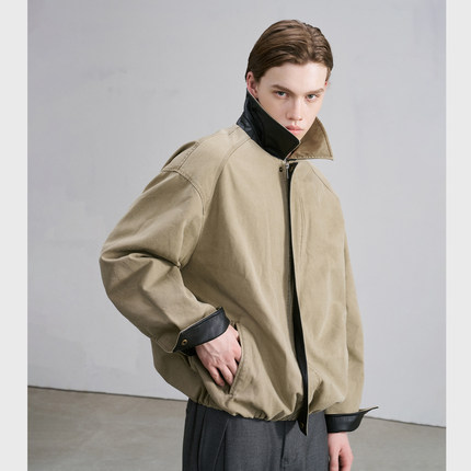 NYHSUGOO/南乙复古巴恩风水洗做旧夹克外套3810拼接翻领廓形工装