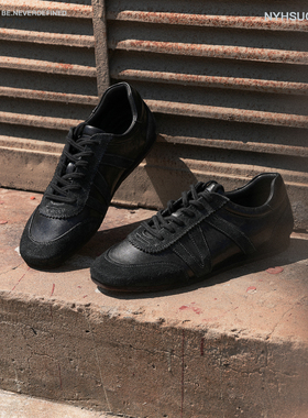 NYHSUGO0/南乙秋冬男士黑色系带薄底鞋马皮极简3765方头德训鞋