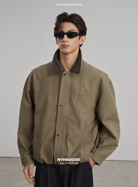 NYHSUGOO/南乙春季重磅100%棉珠帆水洗夹克复古撞色3820男士外套