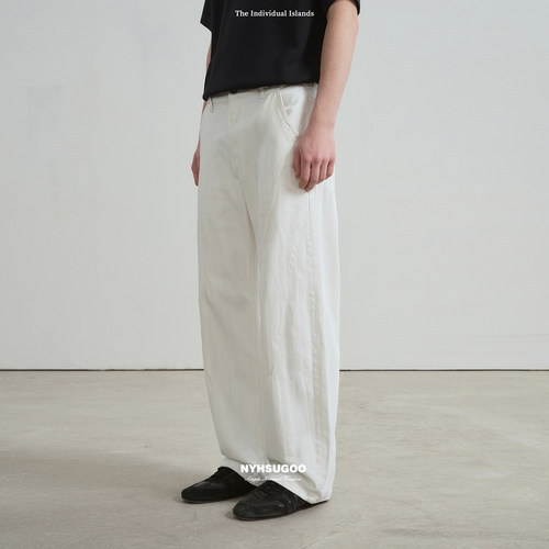 NYHSUGOO/南乙重磅380克白色梭织牛仔裤微弯刀版型15155男士春季