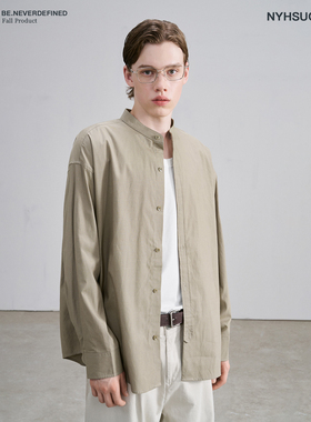 [清仓]南乙NYHSUGOO莱赛尔长袖衬衫男2025秋宽松休闲立领衬衣3713