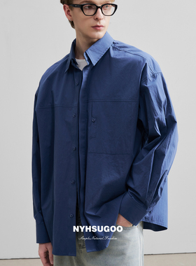 南乙NYHSUGOO春夏天空蓝长袖衬衫男女同款可拆领全棉衬衣外套3578