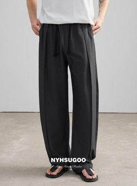 南乙NYHSUGOO 设计款垂感休闲裤男夏季新宽松橡筋腰带长裤子3617