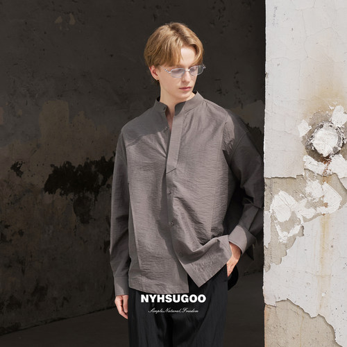 NYHSUGOO/南乙春25年莱赛尔麻料立领衬衫松弛感3613休闲长袖外套