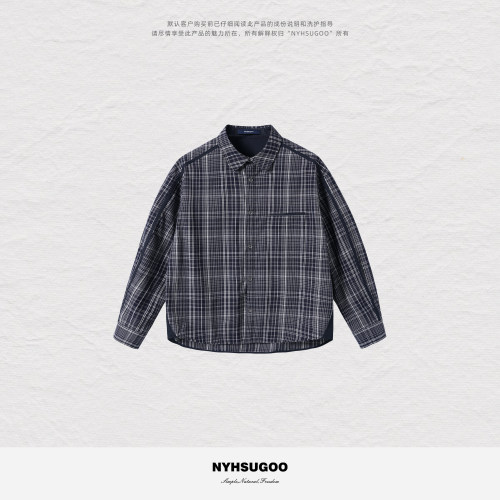 NYHSUGOO/南乙100%棉蓝白格设计师款翻领衬衫25181男士春夏外套