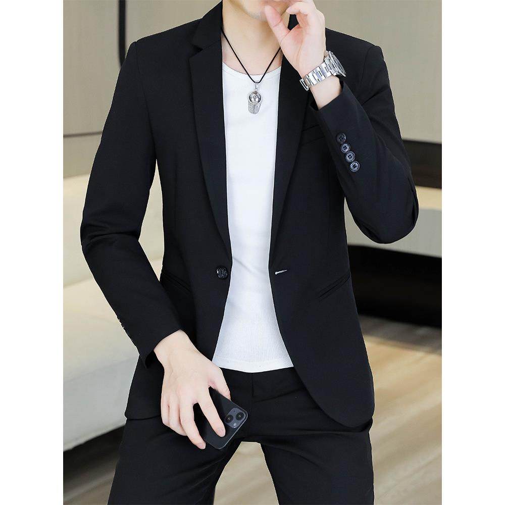啄木鸟男士休闲西服套装韩版修身潮流一套帅气毕业礼服西装外套