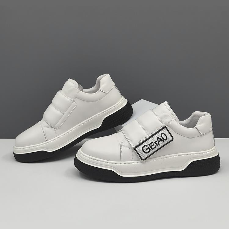 欧洲站魔术贴男鞋板鞋男款2025新款厚底增高头层牛皮时尚休闲鞋男