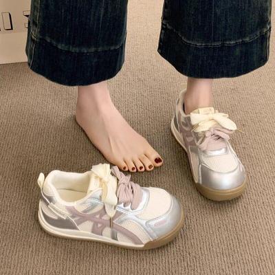 英国真皮银色厚底德训鞋女秋季2025新款松糕增高休闲运动阿甘板鞋