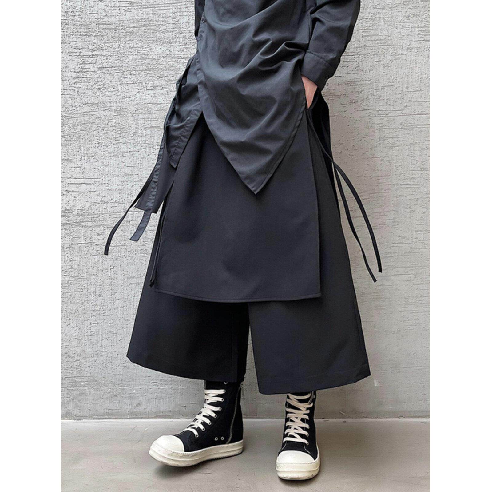 コーデュロイの潮牌春季裙裤男三本暗黑系七分裤不规则八分裤男裤