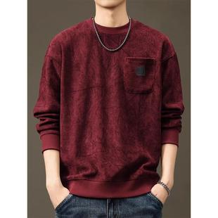 打底衫 长袖 BIAS潮牌德澳绒重磅红色圆领卫衣男宽松大码 neith