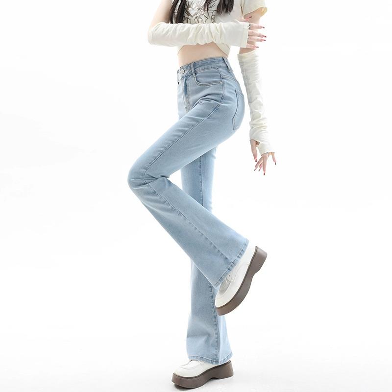 Canary Kiss浅蓝色微喇牛仔裤女2025春秋新款高腰修身显瘦喇叭裤