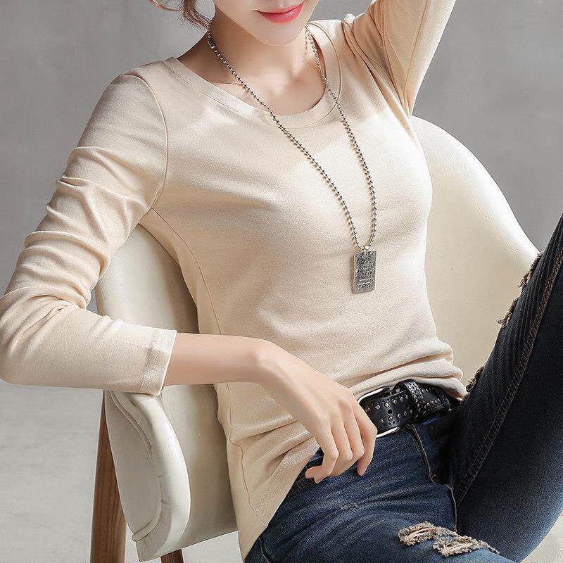 白色加绒打底衫女秋冬2025新款内搭可外穿纯棉紧身加厚长袖t恤女