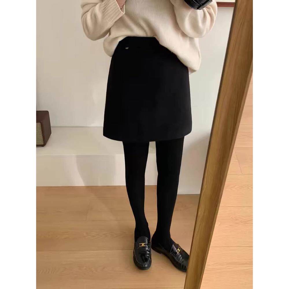 2025春秋新款灰色毛呢半身裙女高腰加厚辣妹风a字小个子包臀短裙