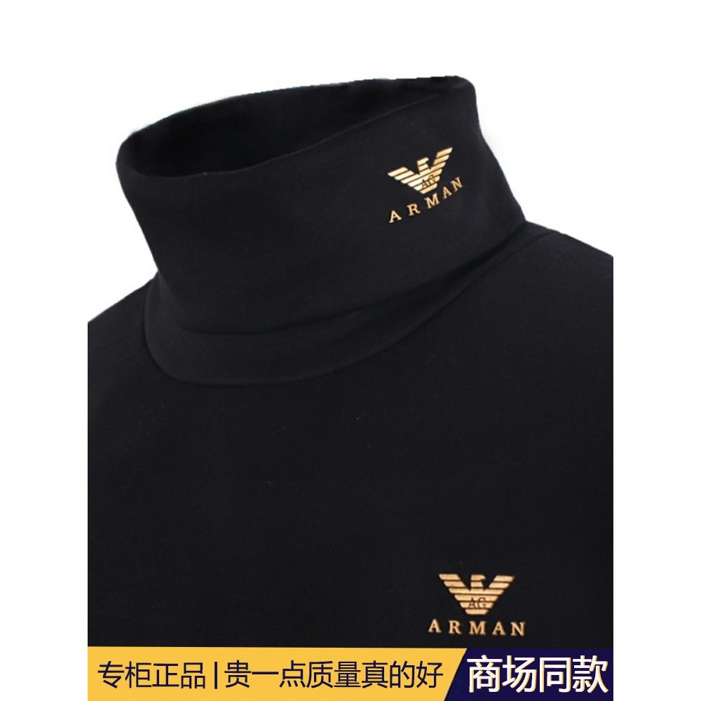 高端潮牌高领打底衫男冬季卫衣加绒长袖T恤保暖内衣修身秋衣黑色