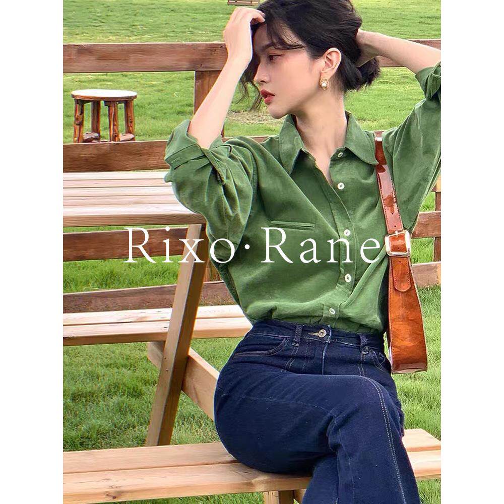 法国Rixo Rane 飒美爆表⭐法式绿色灯芯绒衬衫女长袖衬衣小众上衣