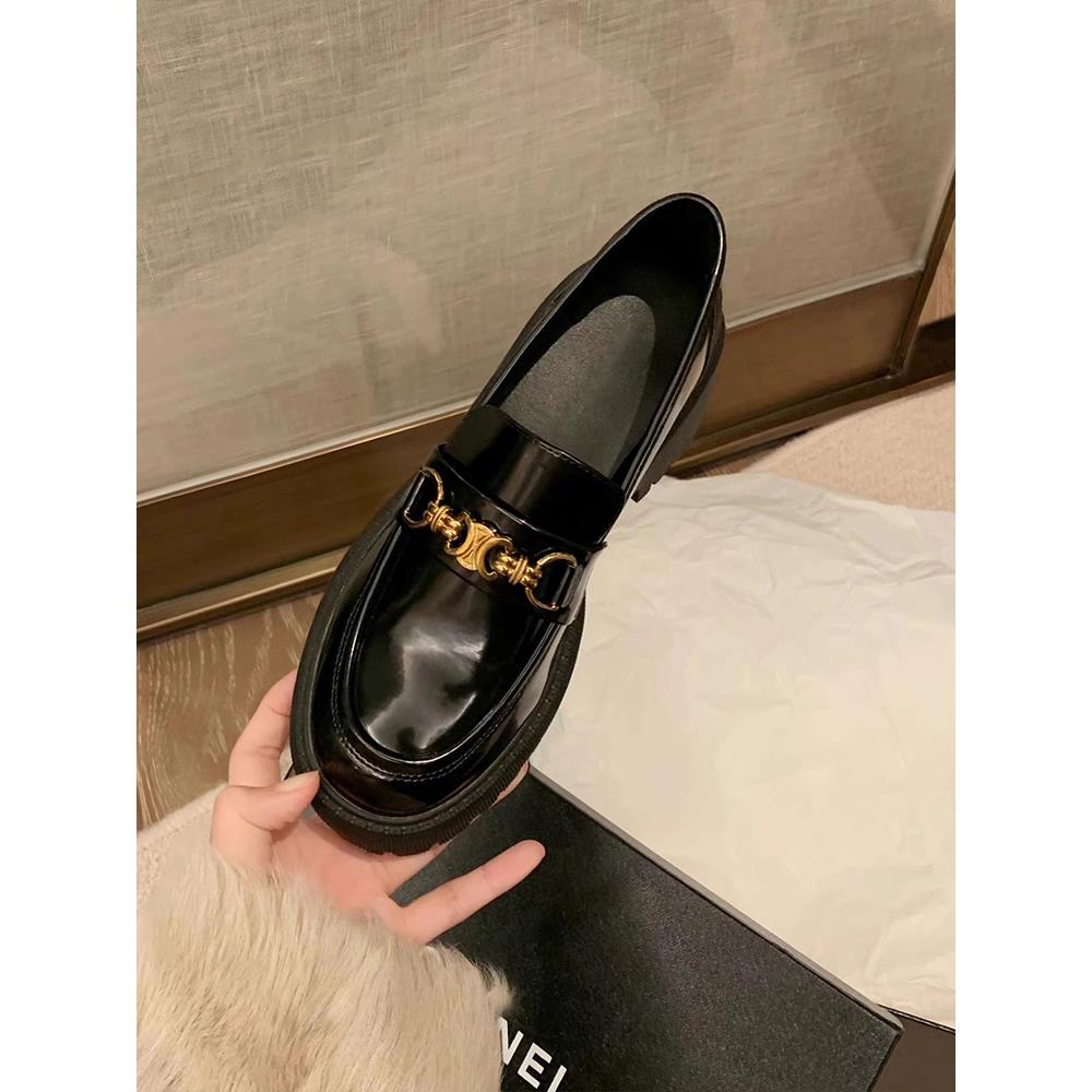 香港2025春季新款英伦风粗跟厚底黑色乐福鞋女小皮鞋单鞋真皮jk鞋